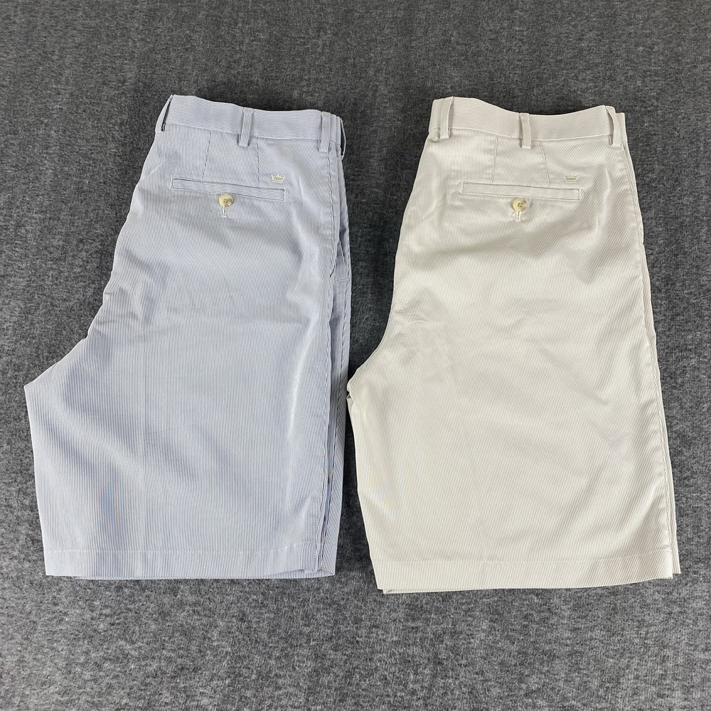 Peter Millar Crown Sport Seersucker Shorts Lot 2 Pair Size 36 Golf Blue and Tan